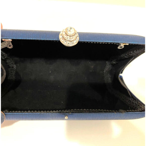 Blue Textured Hard Shell Clutch with Rhinestone Clasp - EUC - Picture 4 of 4